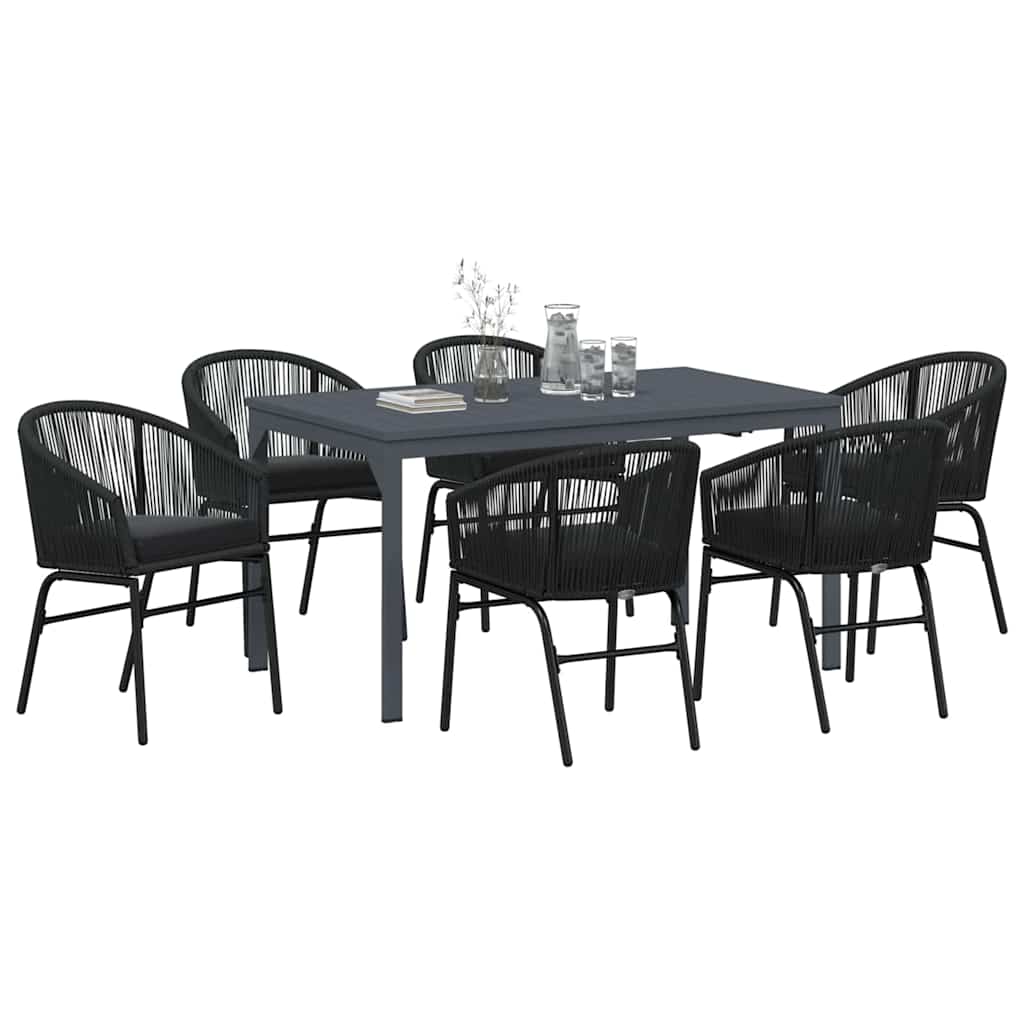 Set da Pranzo per Giardino 7 pcs Nero polyrattan