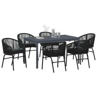 Set da Pranzo per Giardino 7 pcs Nero polyrattan