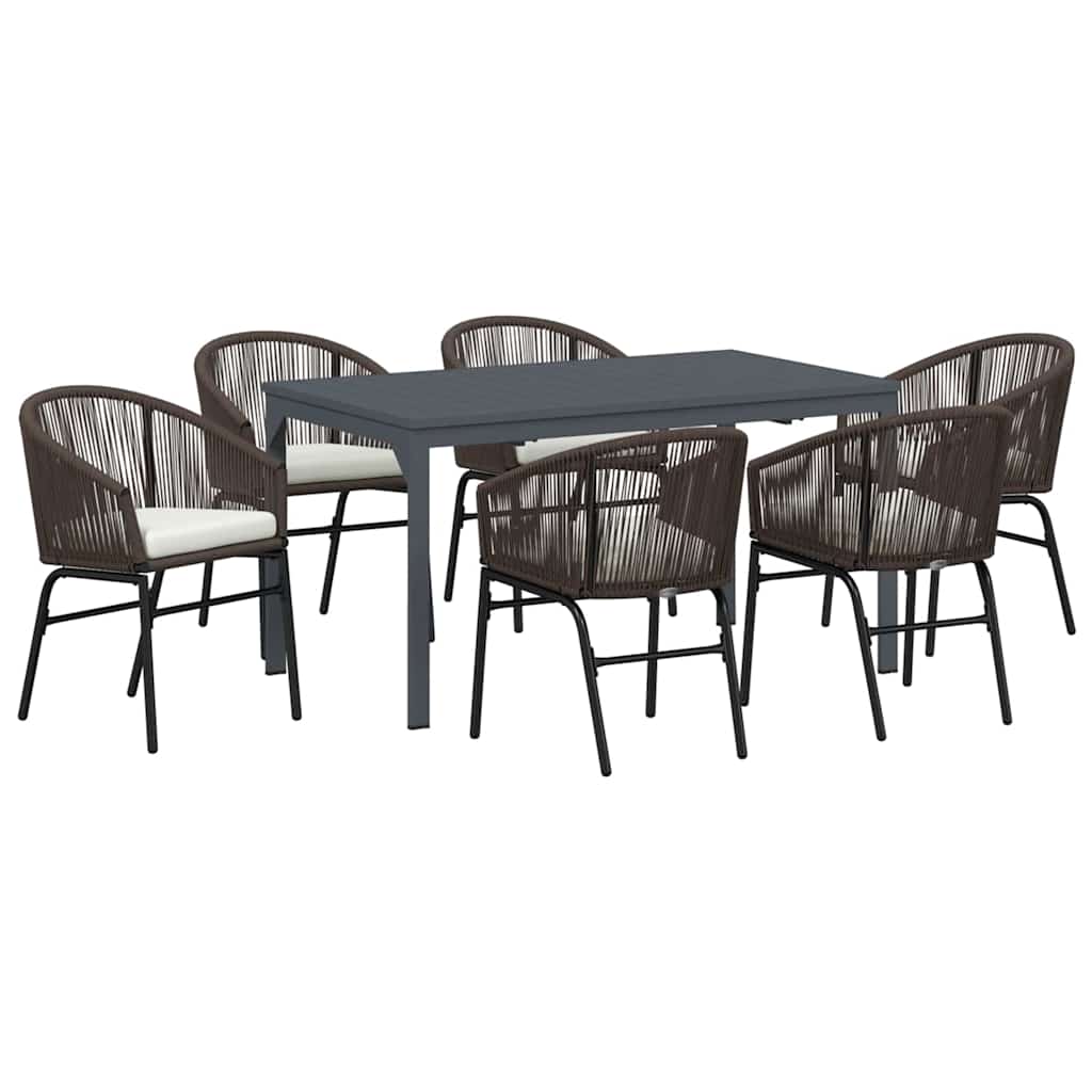 Set da Pranzo per Giardino 7 pcs Marrone polyrattan