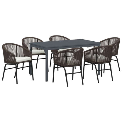 Set da Pranzo per Giardino 7 pcs Marrone polyrattan