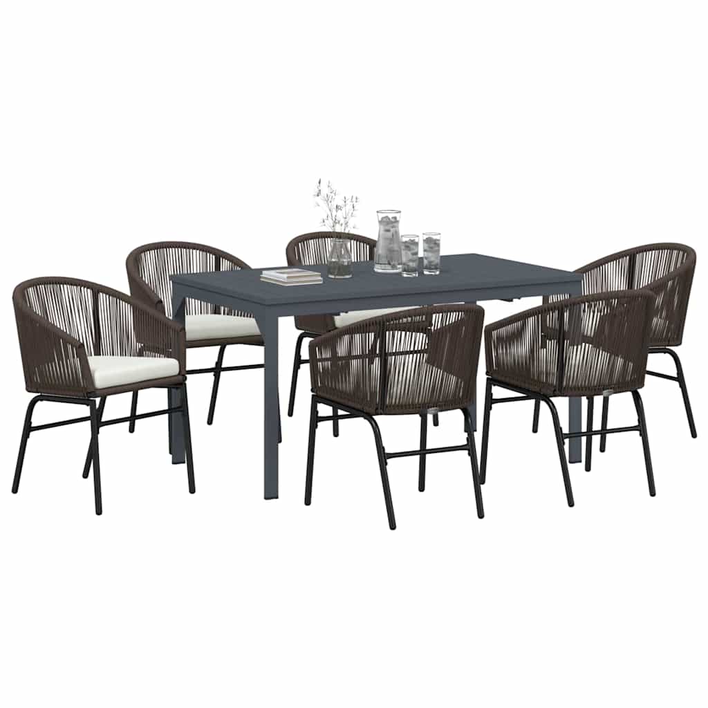 Set da Pranzo per Giardino 7 pcs Marrone polyrattan