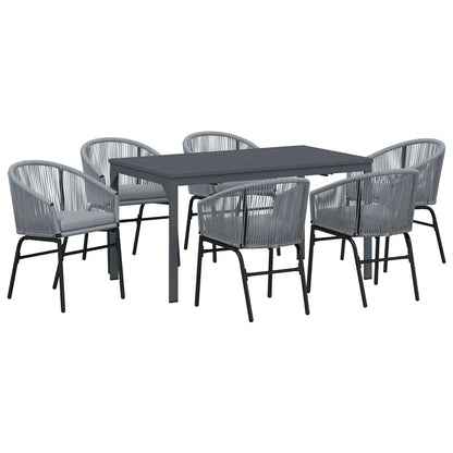 Set da Pranzo per Giardino 7 pcs Grigio polyrattan