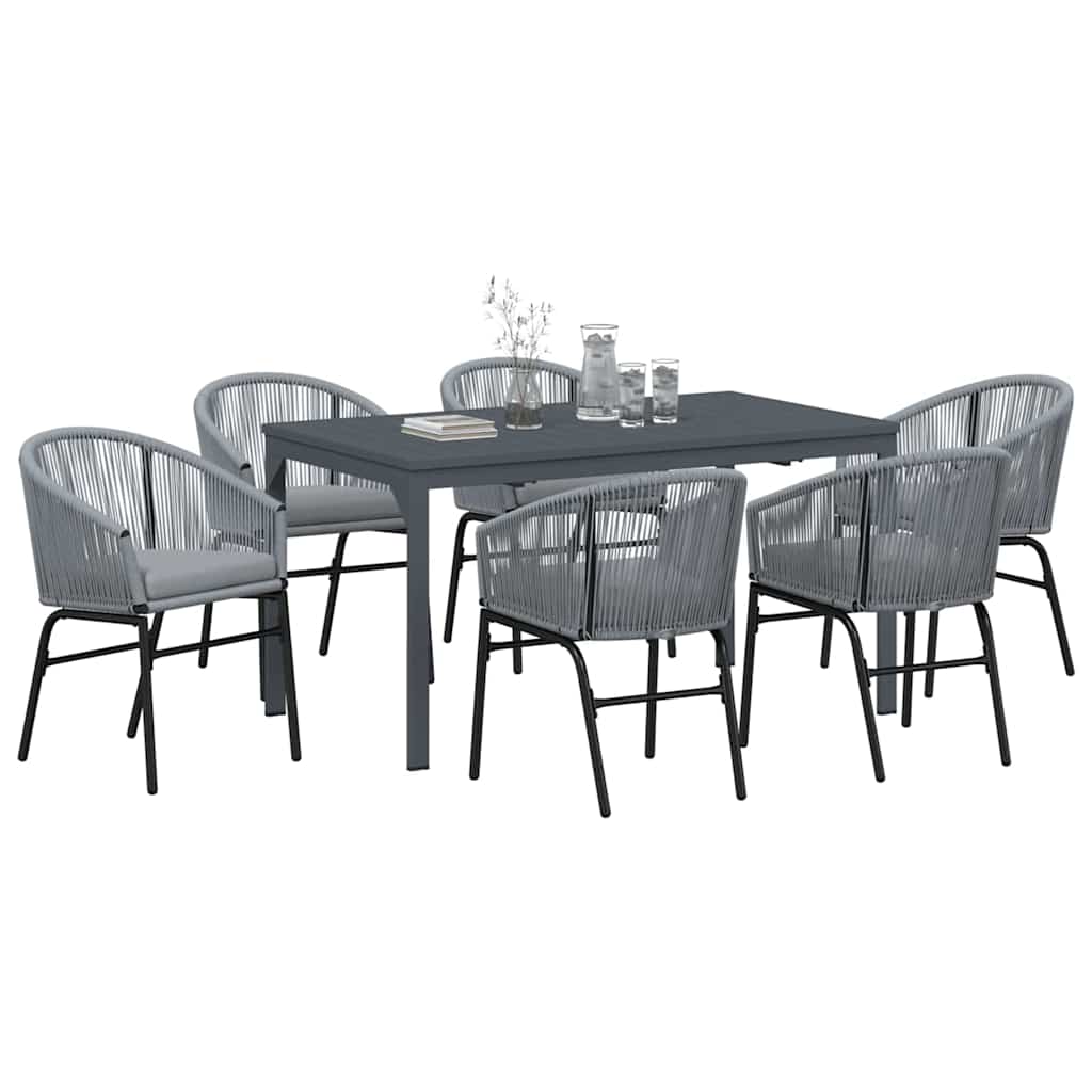 Set da Pranzo per Giardino 7 pcs Grigio polyrattan