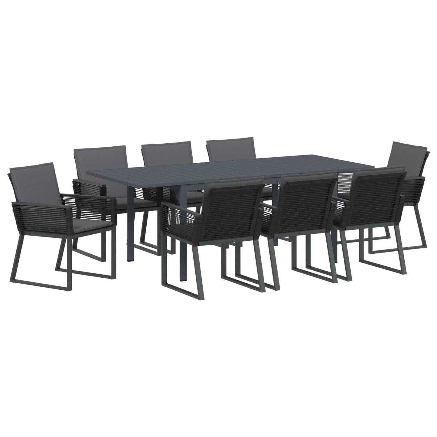 Set da Pranzo per Giardino 9 pcs Nero polyrattan