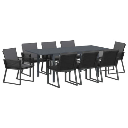 Set da Pranzo per Giardino 9 pcs Nero polyrattan