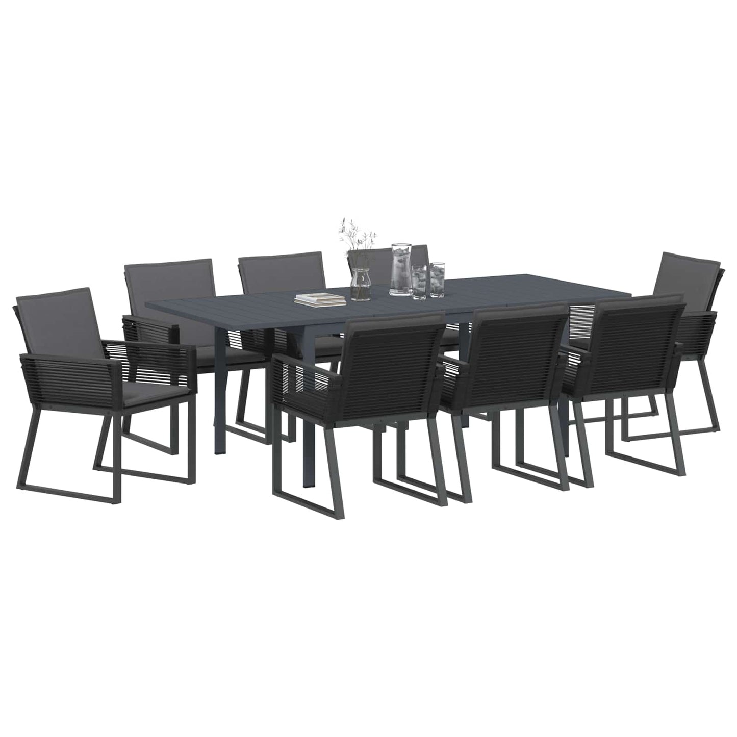 Set da Pranzo per Giardino 9 pcs Nero polyrattan