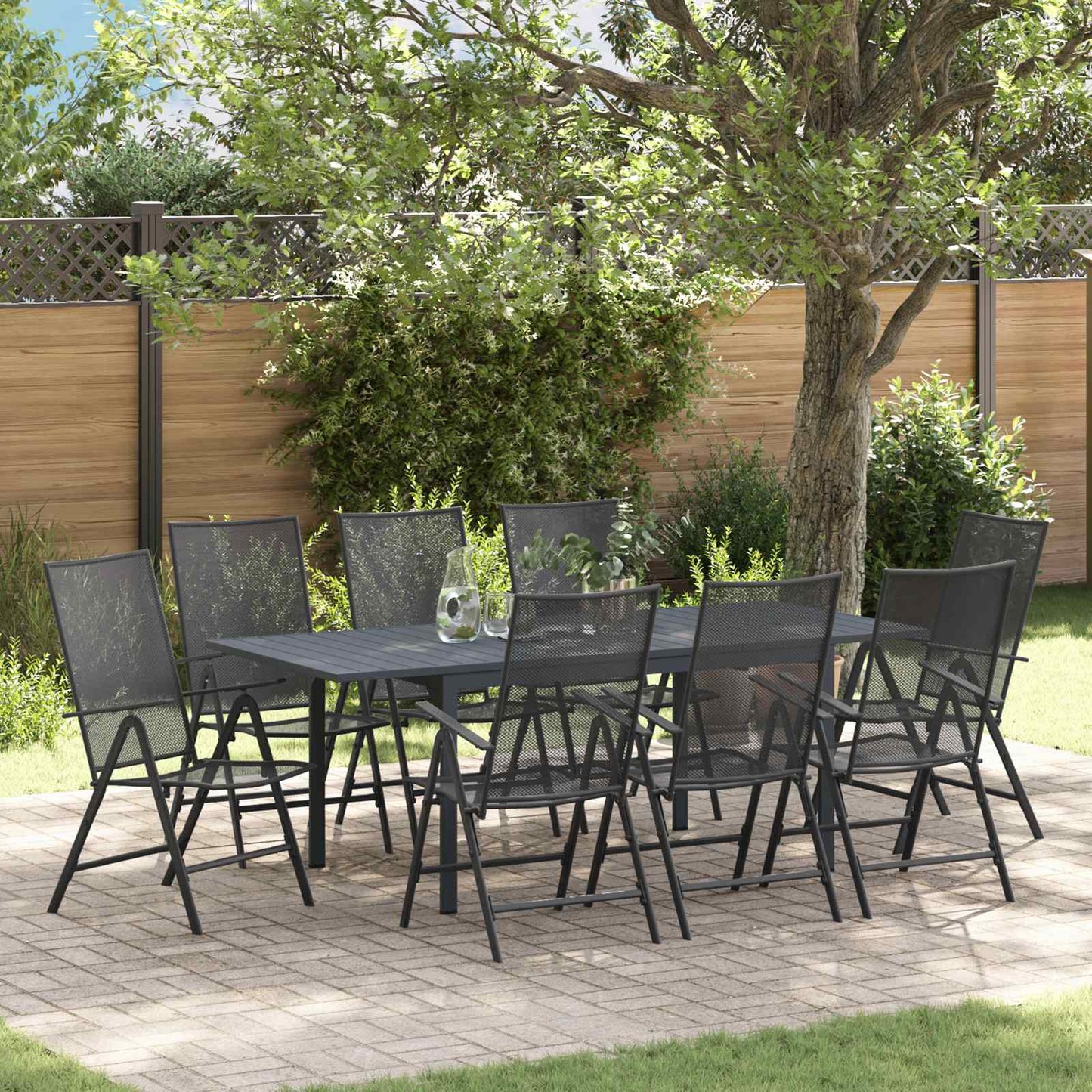 Set da Pranzo per Giardino 9 pcs Antracite Acciaio