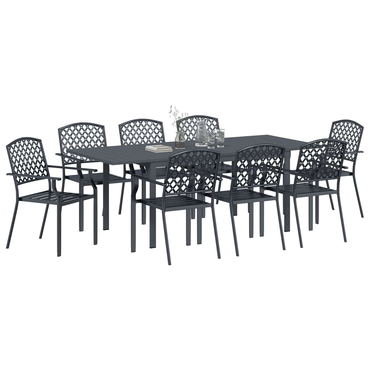 Set da Pranzo per Giardino 9 pcs Antracite Acciaio