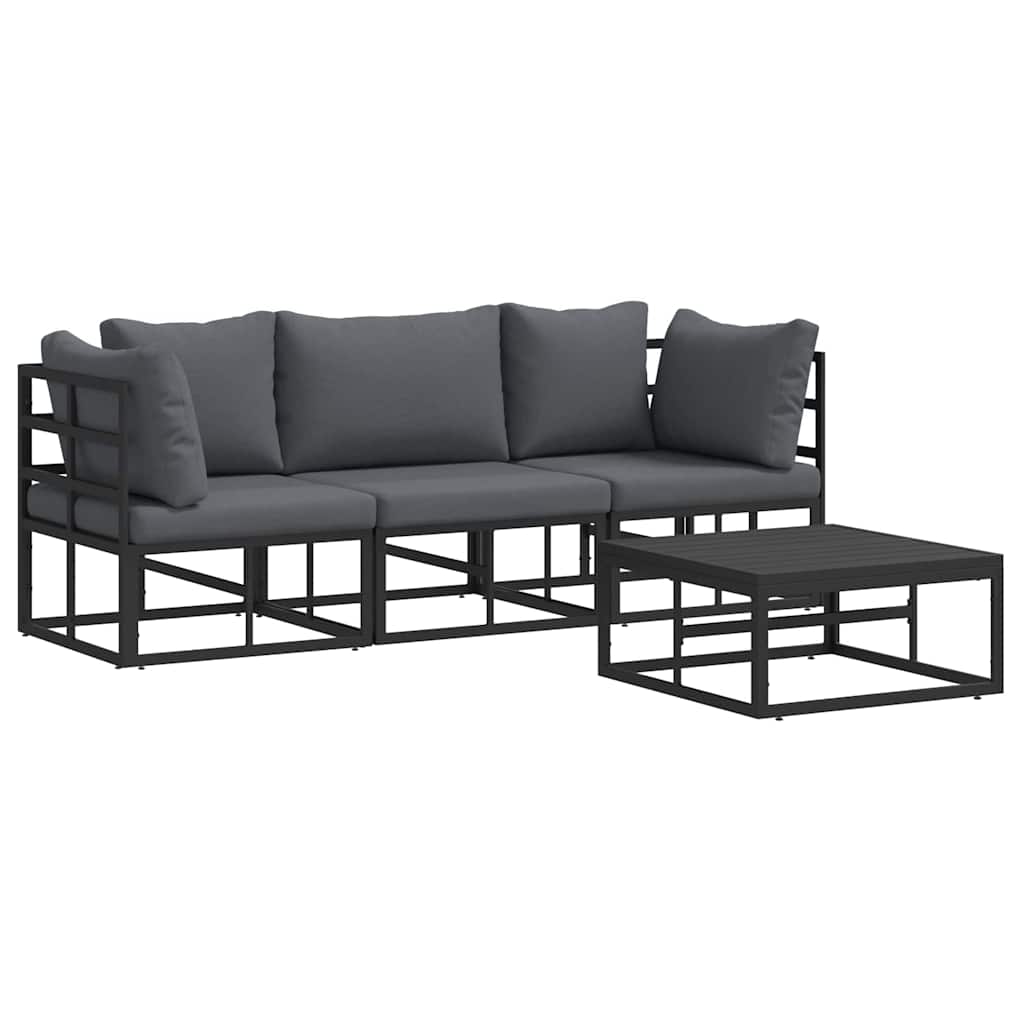 Set Divano da Giardino 4 pcs Nero Metallo