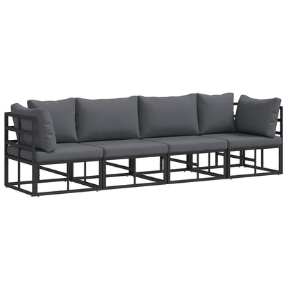 Set Divano da Giardino 4 pcs Nero Metallo