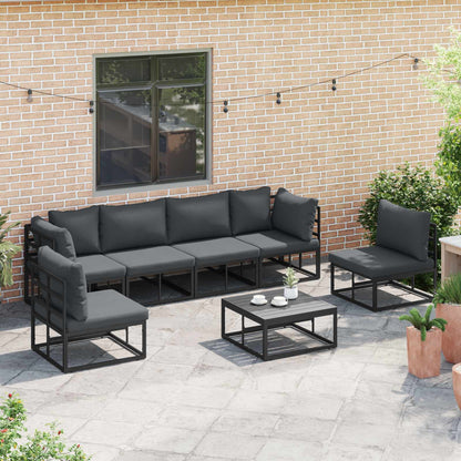 Set Divano da Giardino con cuscino 6 pcs Nero Alluminio