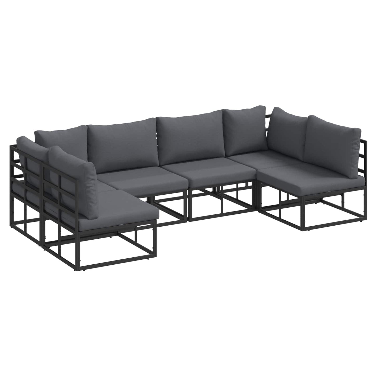 Set Divano da Giardino con cuscino 6 pcs Nero Alluminio