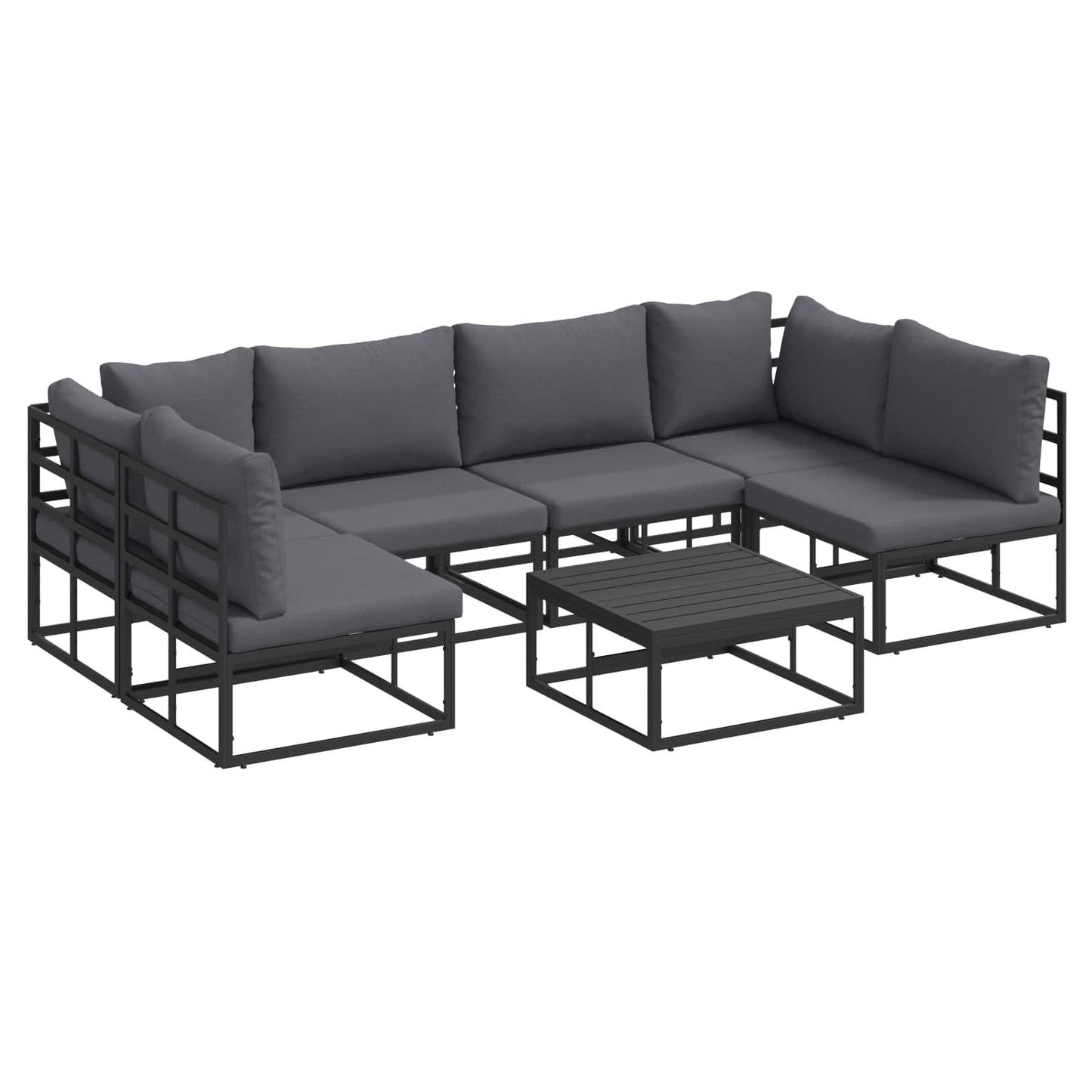 Set Divano da Giardino con cuscino 7 pcs Nero Alluminio