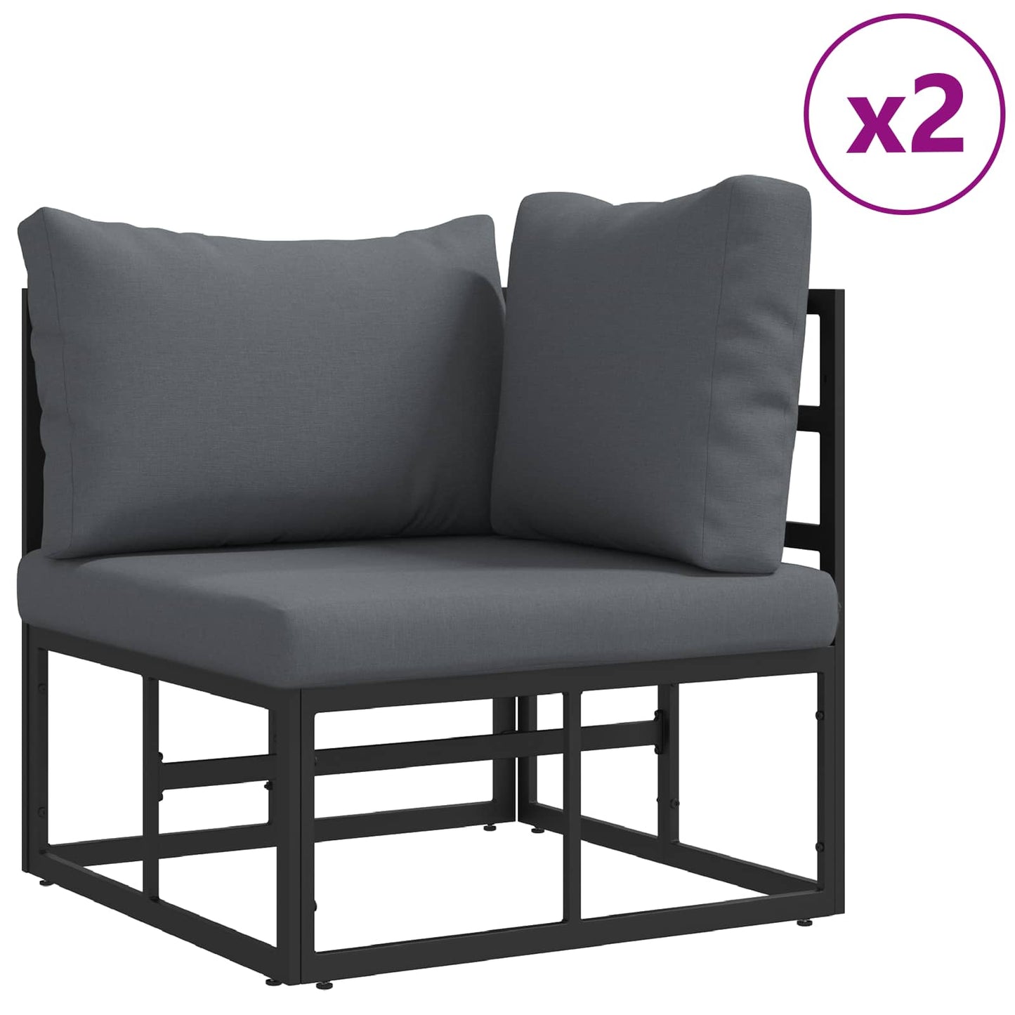 Set Divano da Giardino con cuscino 7 pcs Nero Alluminio