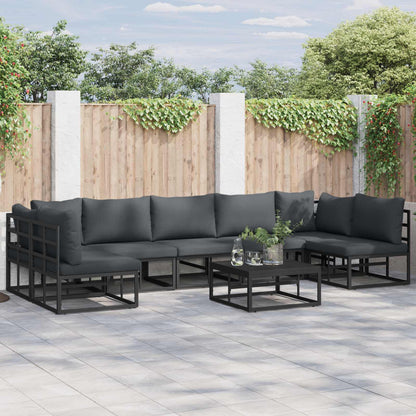 Set Divano da Giardino con cuscino 7 pcs Nero Alluminio
