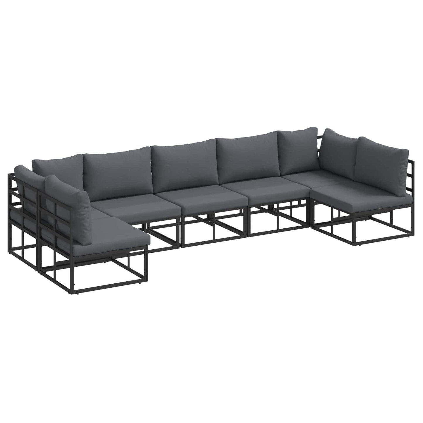 Set Divano da Giardino con cuscino 7 pcs Nero Alluminio