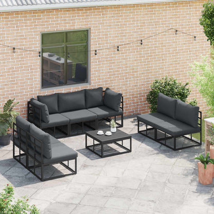 Set Divano da Giardino con cuscino 8 pcs Nero Alluminio