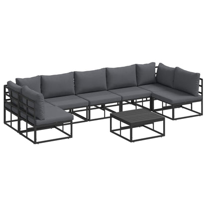 Set Divano da Giardino con cuscino 8 pcs Nero Alluminio