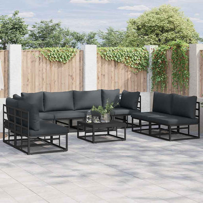 Set Divano da Giardino con cuscino 8 pcs Nero Alluminio