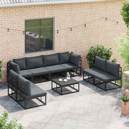 Set Divano da Giardino con cuscino 8 pcs Nero Alluminio