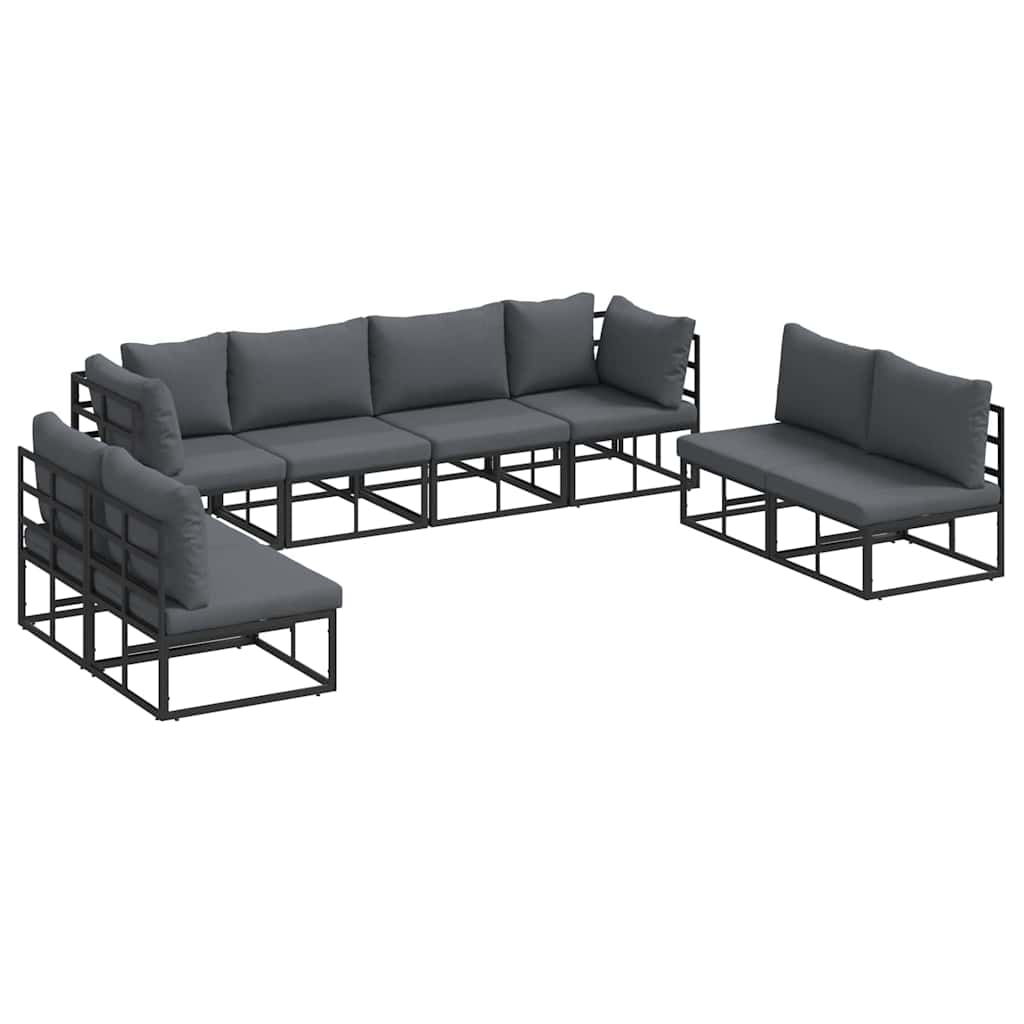 Set Divano da Giardino con cuscino 8 pcs Nero Alluminio