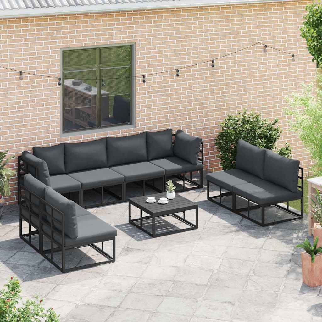 Set Divano da Giardino con cuscino 9 pcs Nero Alluminio