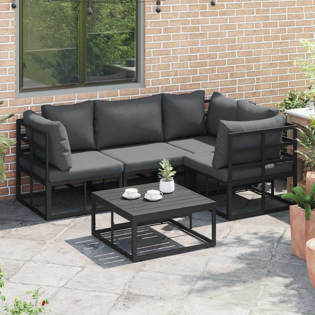 Set Divano da Giardino con cuscino 4 pcs Nero Alluminio