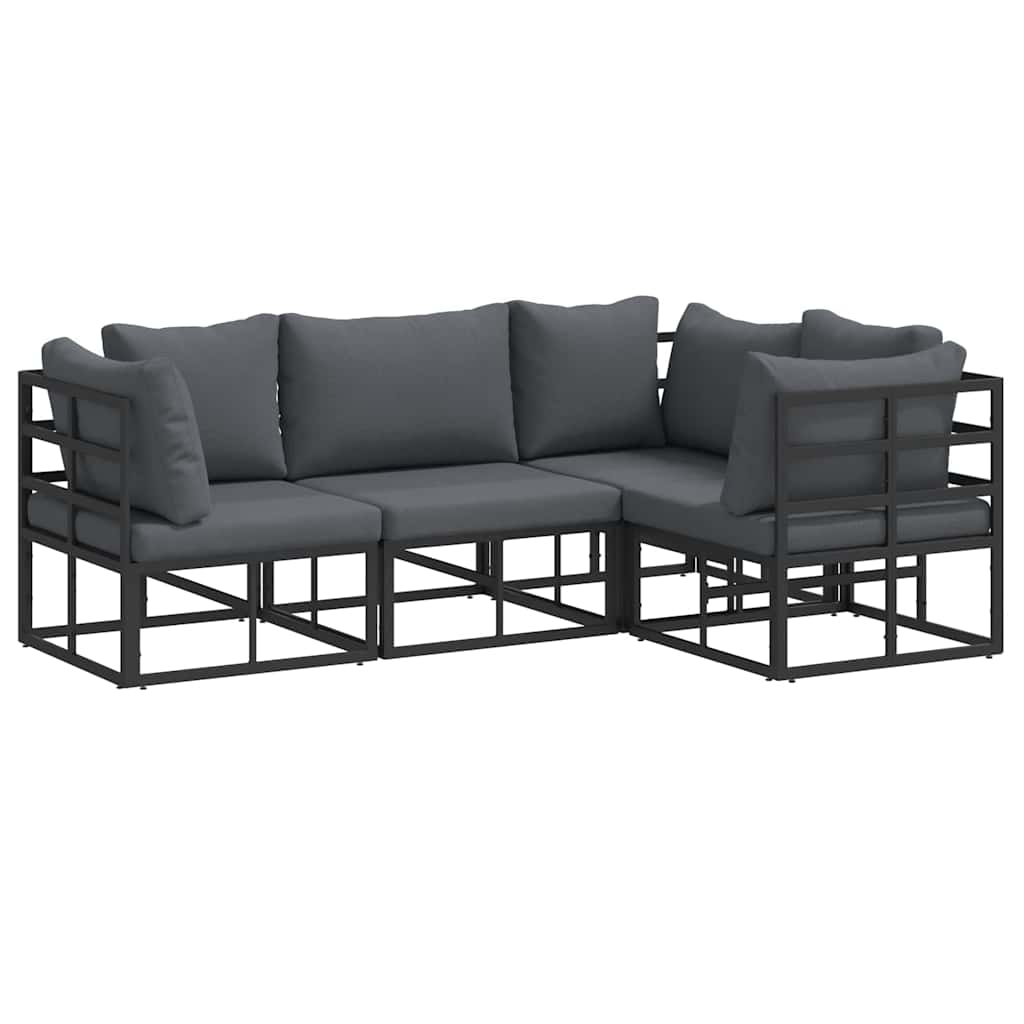 Set Divano da Giardino con cuscino 4 pcs Nero Alluminio