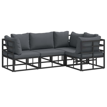 Set Divano da Giardino con cuscino 4 pcs Nero Alluminio