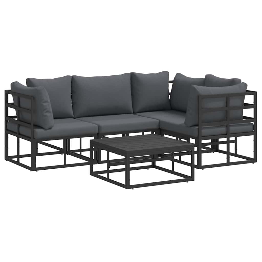 Set Divano da Giardino con cuscino 5 pcs Nero Alluminio