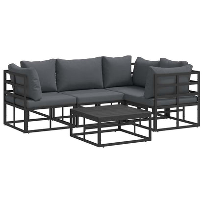 Set Divano da Giardino con cuscino 5 pcs Nero Alluminio