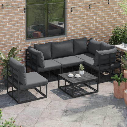 Set Divano da Giardino con cuscino 5 pcs Nero Alluminio