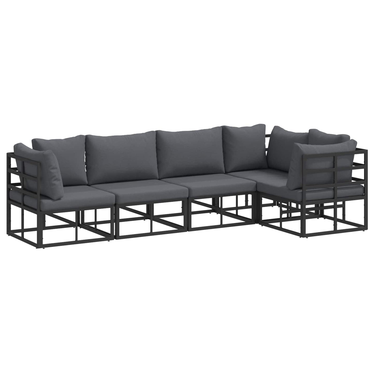 Set Divano da Giardino con cuscino 5 pcs Nero Alluminio