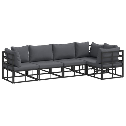 Set Divano da Giardino con cuscino 5 pcs Nero Alluminio