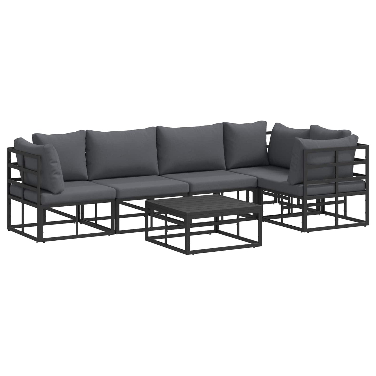 Set Divano da Giardino con cuscino 6 pcs Nero Alluminio