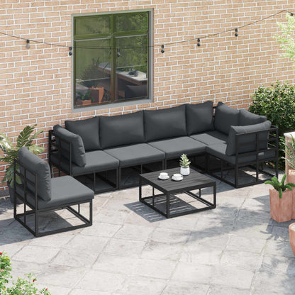 Set Divano da Giardino con cuscino 7 pcs Nero Alluminio