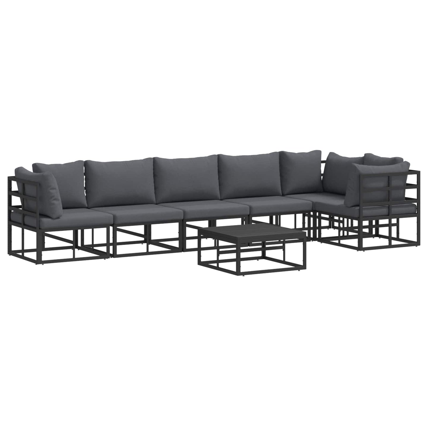 Set Divano da Giardino con cuscino 7 pcs Nero Alluminio