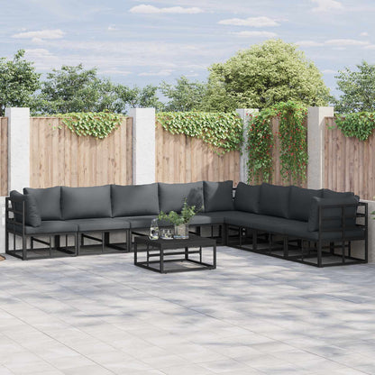 Set Divano da Giardino con cuscino 9 pcs Nero Alluminio