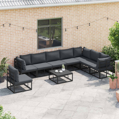 Set Divano da Giardino con cuscino 9 pcs Nero Alluminio
