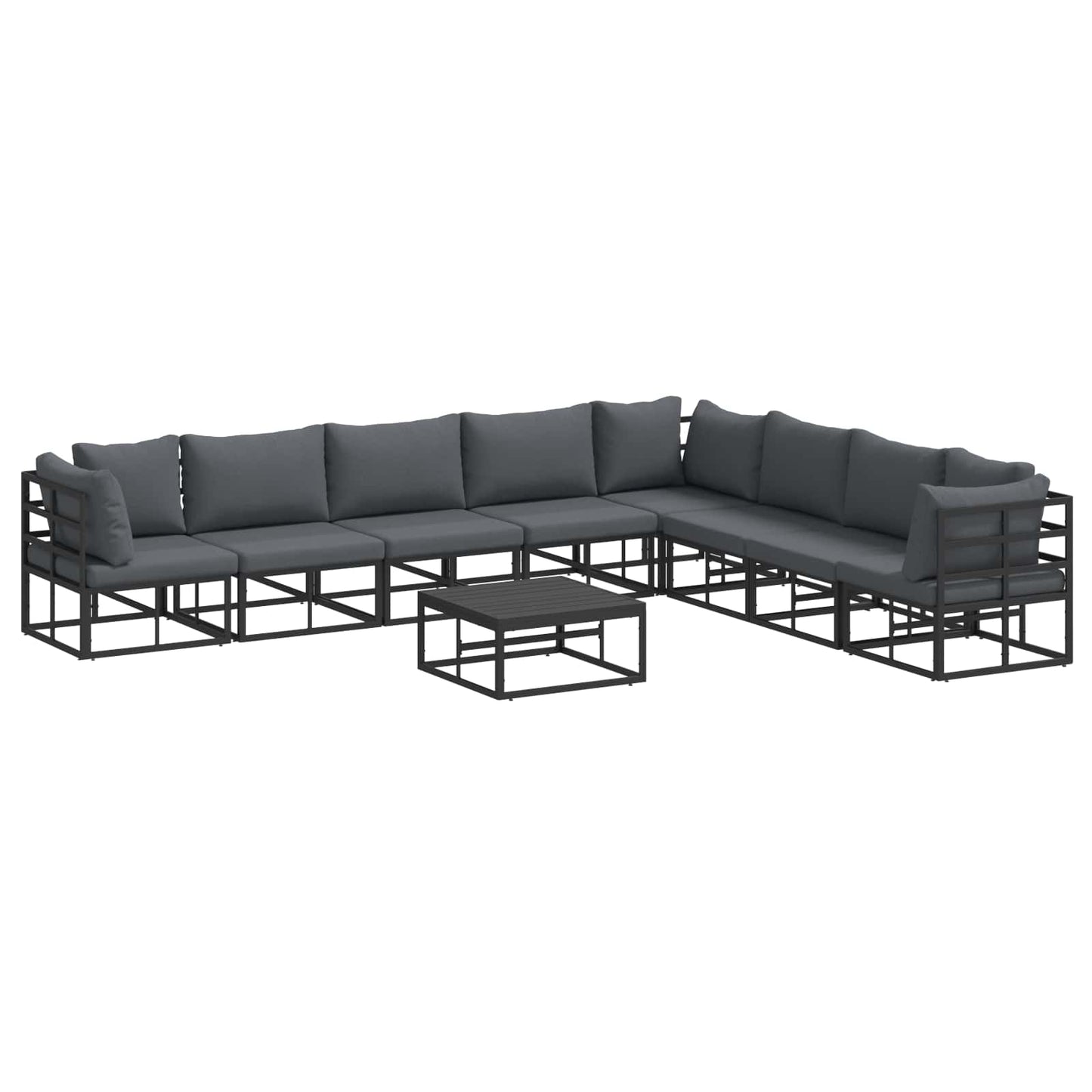 Set Divano da Giardino con cuscino 9 pcs Nero Alluminio