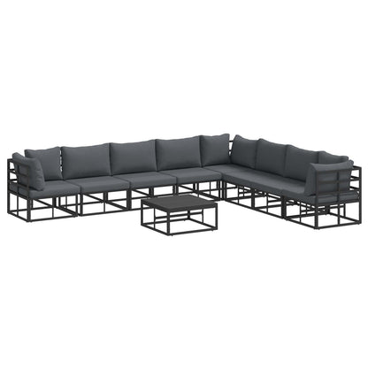 Set Divano da Giardino con cuscino 9 pcs Nero Alluminio