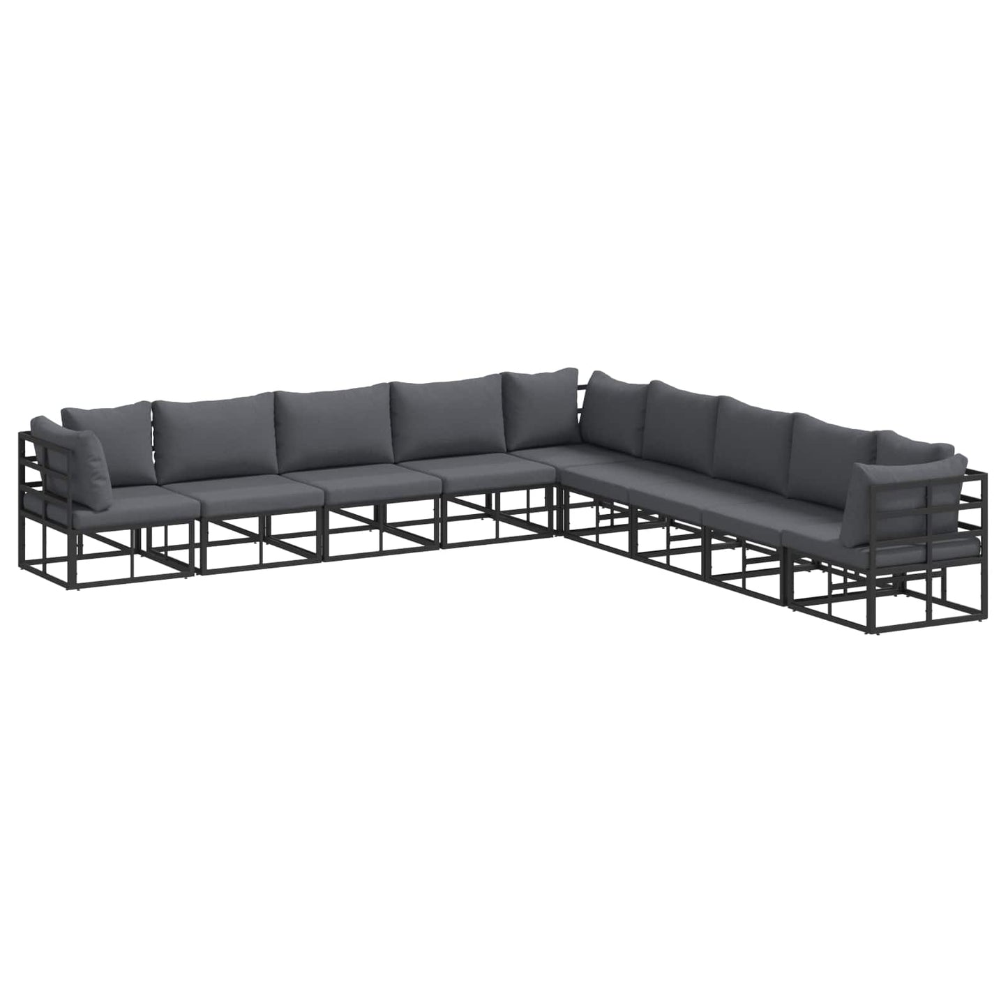 Set Divano da Giardino con cuscino 9 pcs Nero Alluminio