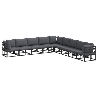 Set Divano da Giardino con cuscino 9 pcs Nero Alluminio