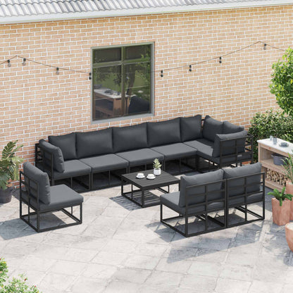 Set Divano da Giardino con cuscino 10 pcs Nero Alluminio