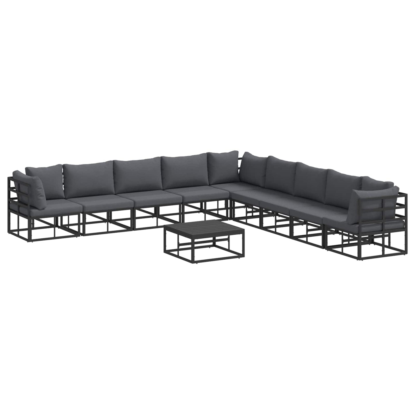 Set Divano da Giardino con cuscino 10 pcs Nero Alluminio