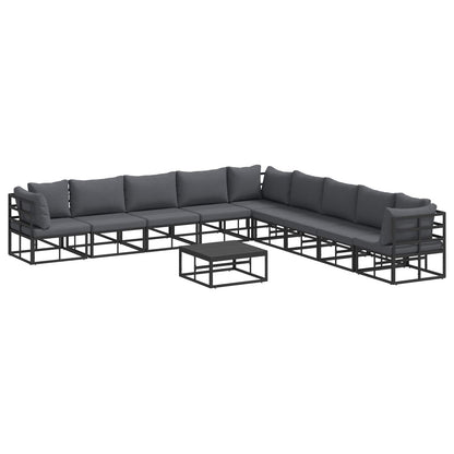 Set Divano da Giardino con cuscino 10 pcs Nero Alluminio