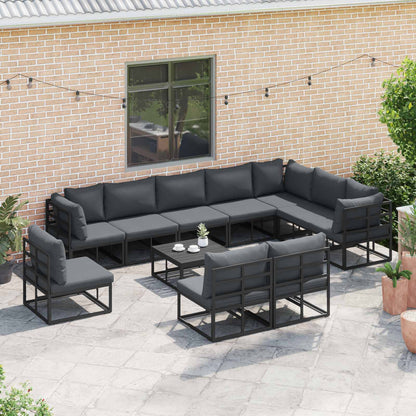 Set Divano da Giardino con cuscino 10 pcs Nero Alluminio