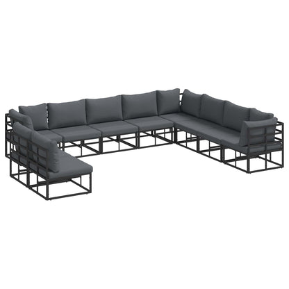 Set Divano da Giardino con cuscino 10 pcs Nero Alluminio