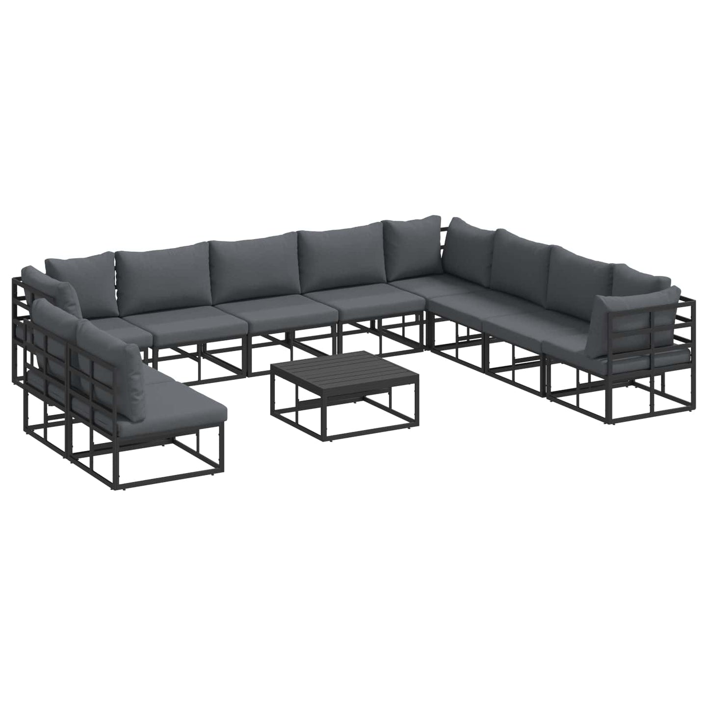 Set Divano da Giardino con cuscino 11 pcs Nero Alluminio