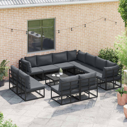Set Divano da Giardino con cuscino 12 pcs Nero Alluminio